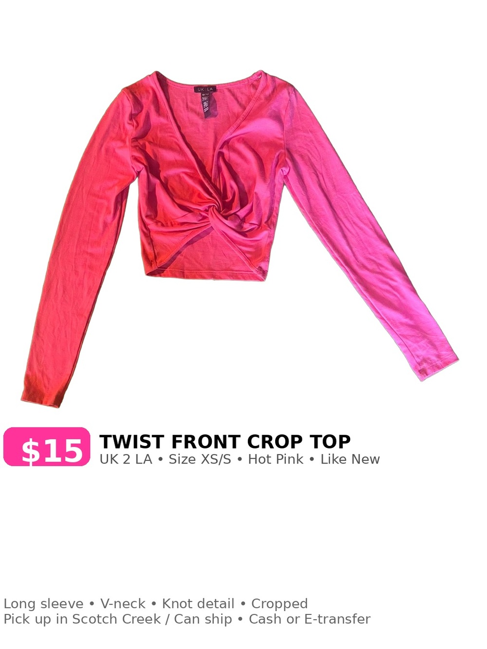 Twist Front Crop Top - Hot Pink